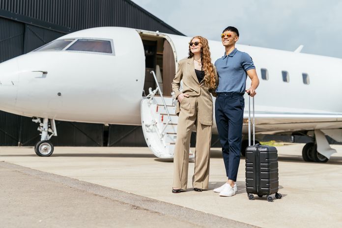 Charter plane with disembarked passengers